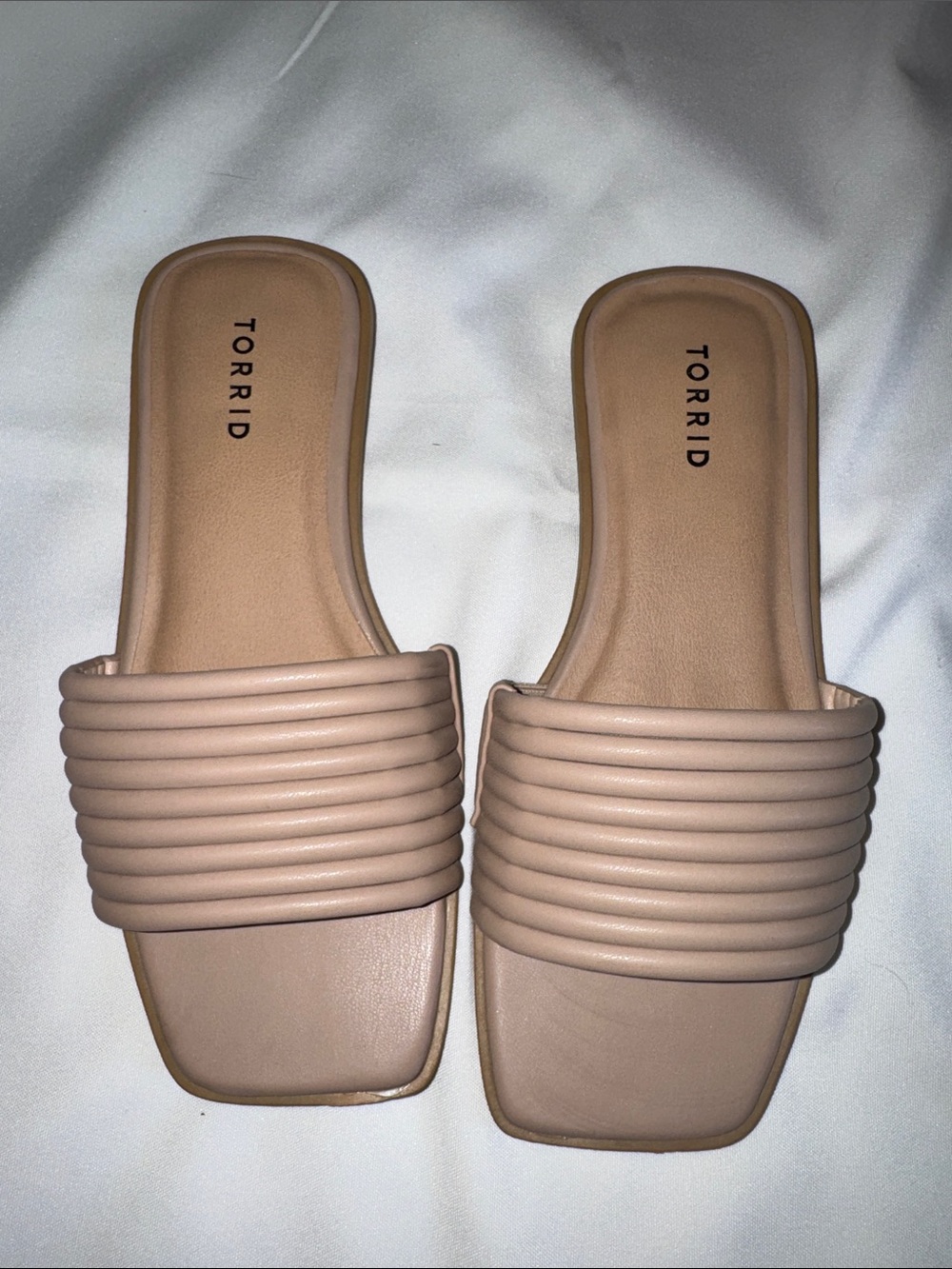 torrid Blush Beige Ribbed Slide Sandals